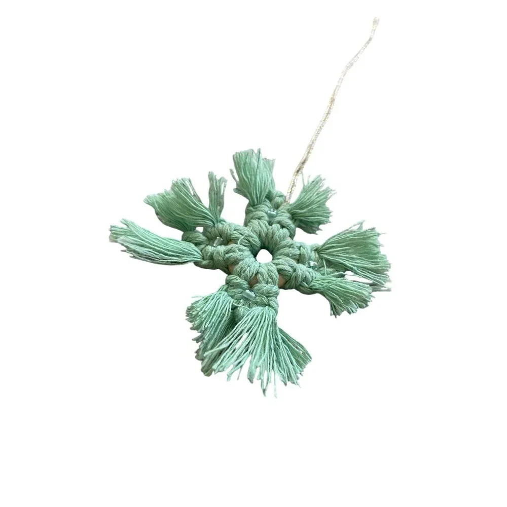 Handmade Cotton Snowflake Ornaments of 6 Mint Green NWT